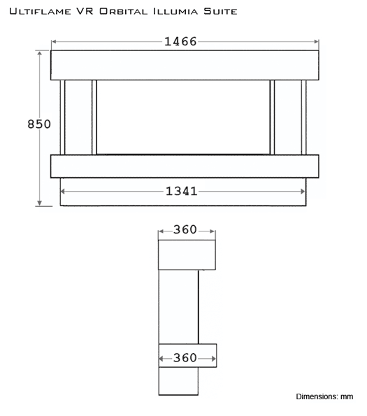 Orbital Illumia fireplace sizes