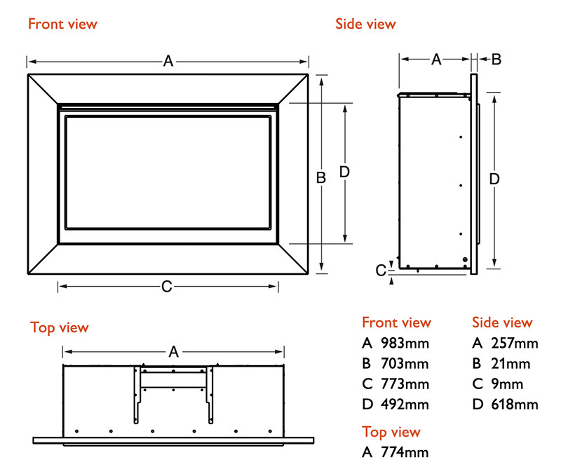 Aleesia HE Gas Fire Sizes