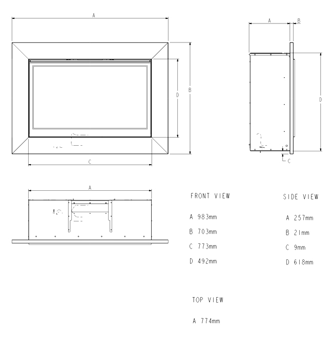 Aleesia HE Gas Fire Sizes