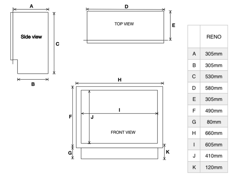 Connelly Collection Reno 22" Gas Fire Sizes