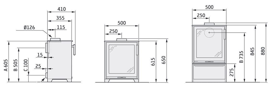 Contura 210 Stove Sizes