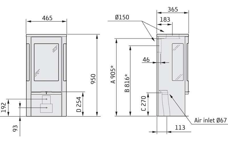 Contura 856 Stove Dimensions