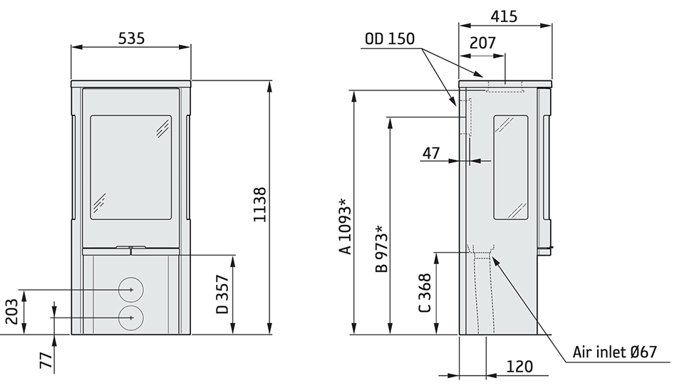 Contura 956 Stove Sizes