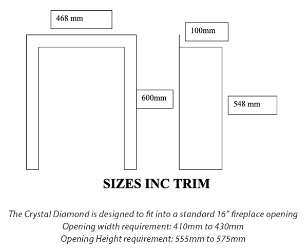 Crystal Fires Diamond Contemporary Inset Gas Fire Dimensions