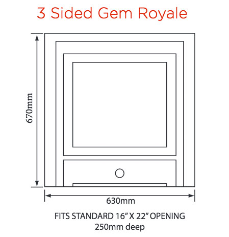 Crystal Fires Gem Royale 3-Sided Gas Fire Sizes