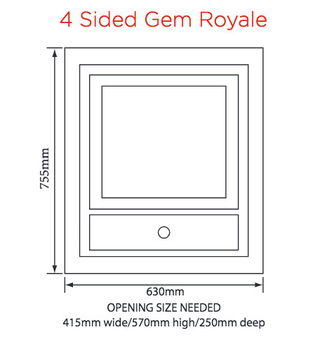 Crystal Fires Gem Royale 4 Sided Wall Mounted Gas Fire Sizes