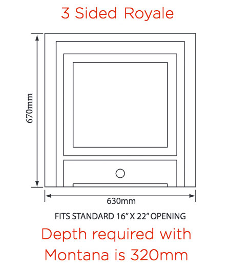 Crystal Fires Montana Royale 3-Sided Gas Fire Sizes