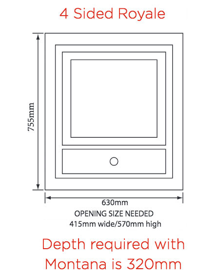 Crystal Fires Montana Royale High Efficiency Hole-in-the-Wall Gas Fire Sizes