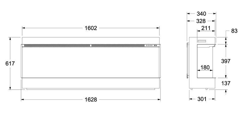 DLX 1600 Electriflame Fire Sizes Celsi