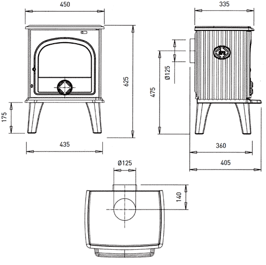 DRU 44 Wood Burning / Multi-Fuel Stove - DRU44MF Sizes