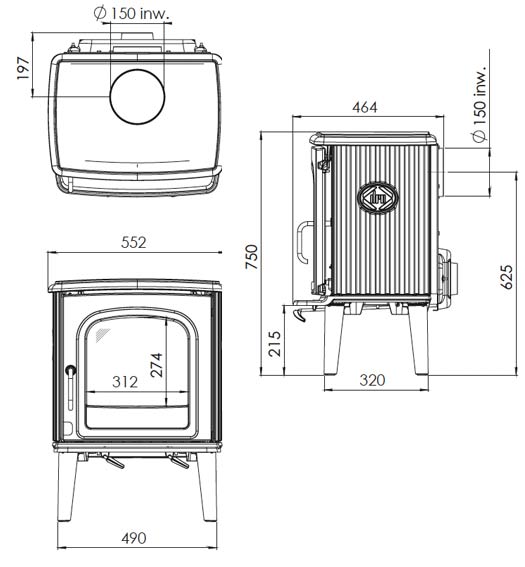 DRU 55 Wood Burning / Multi-Fuel Stove - DRU55CB/MF Sizes