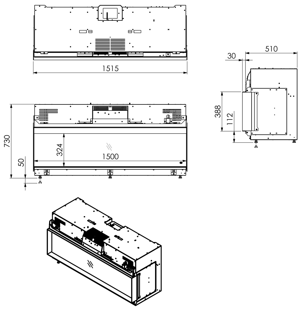 DRU Virtuo Evolve 150 1 Sided Electric Fire Sizes