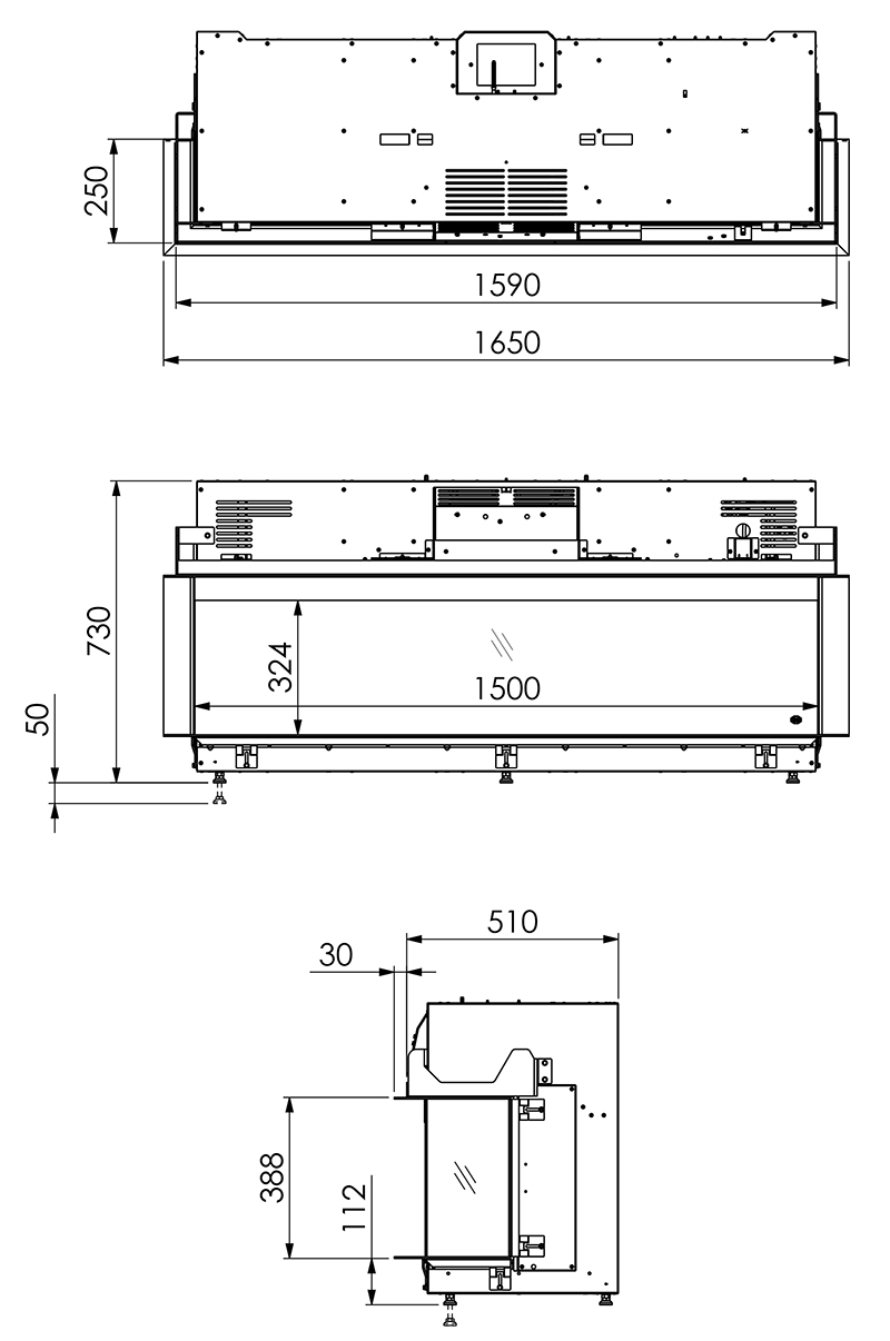 3-Sided DRU Virtuo Evolve 150 Electric Fire Sizes