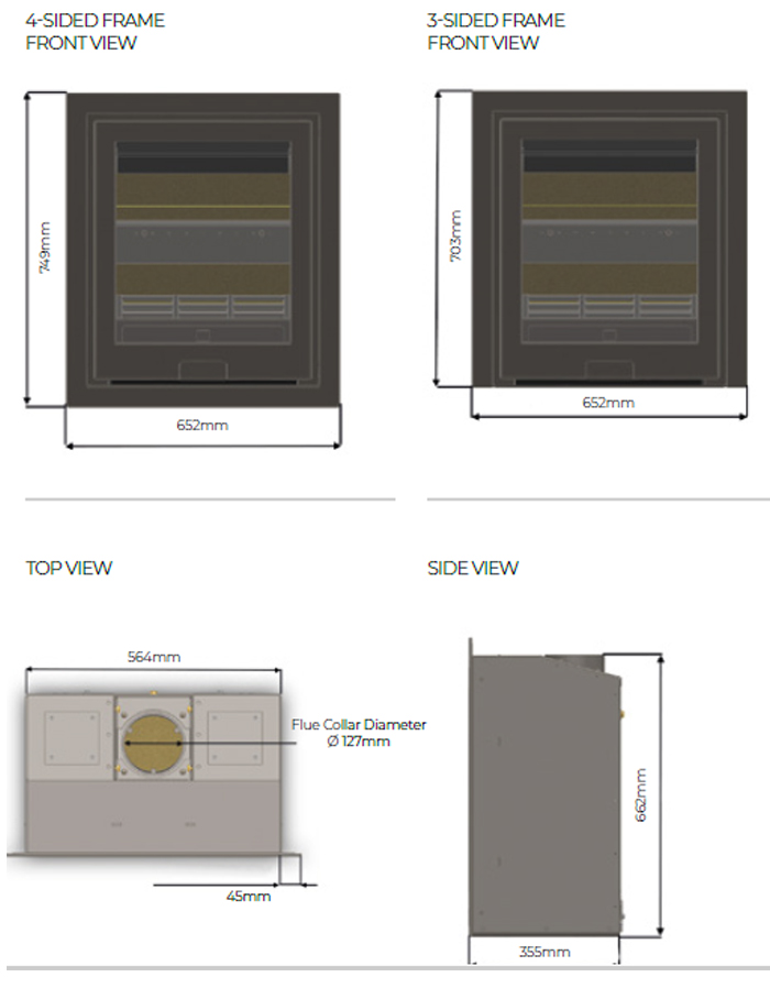 Di Lusso R5 Inset Stove Dimensions