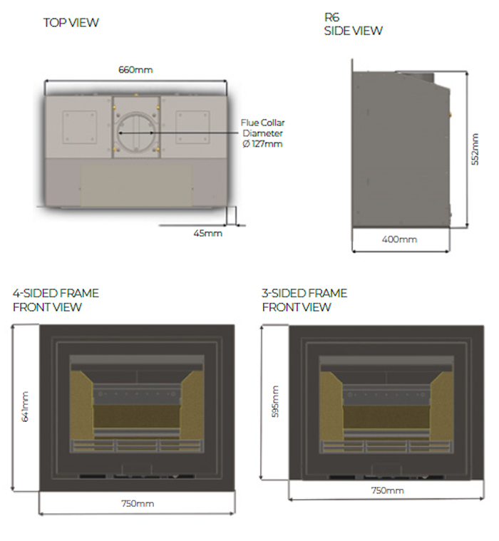 Di Lusso Eco R6 Inset Stove Dimensions