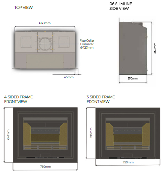 Di Lusso R6 Slimline Stove Sizes