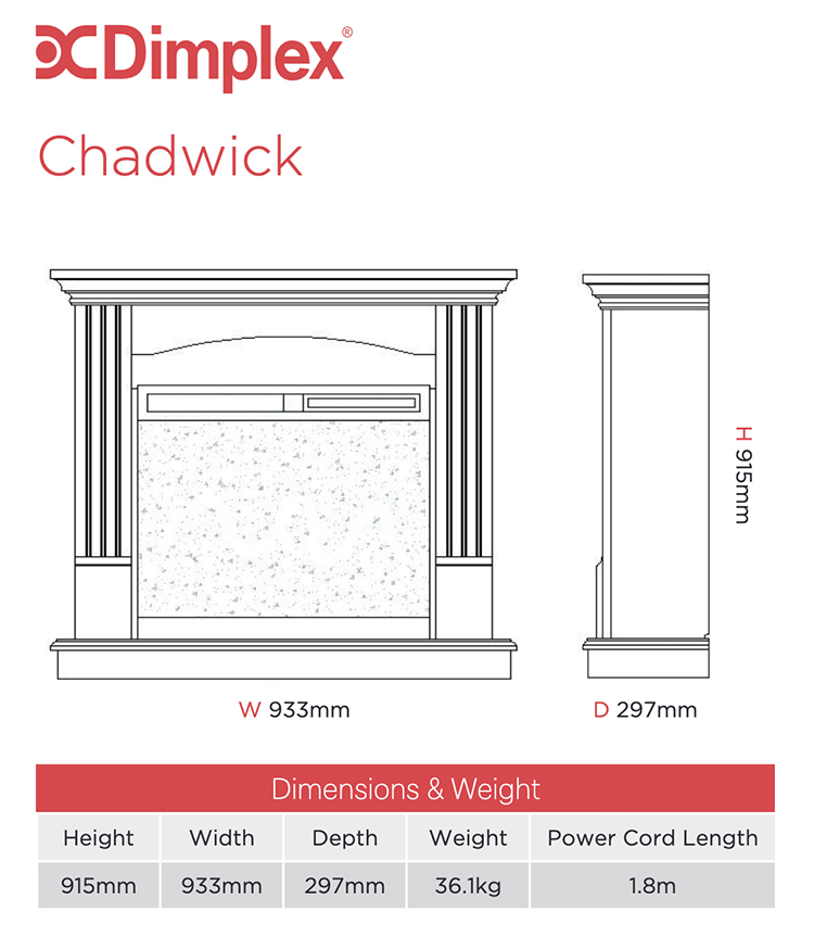 Dimplex Chadwick Sizes