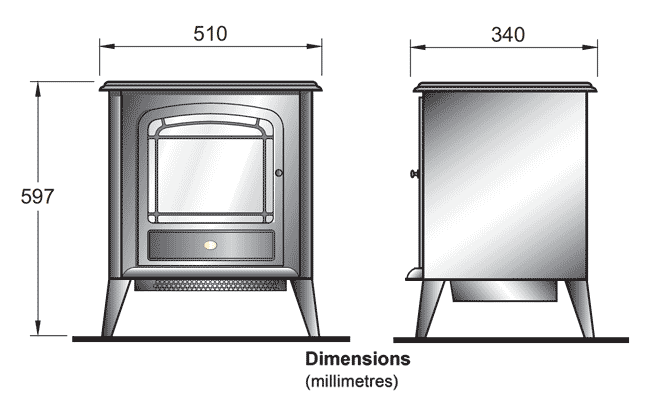 Dimplex Courchevel Electric Stove Sizes