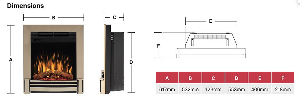 Dimplex Elva Sizes