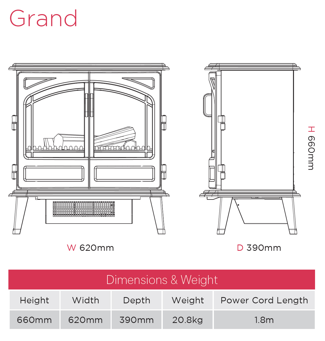 Dimplex Grand Noir Electric Stove Sizes