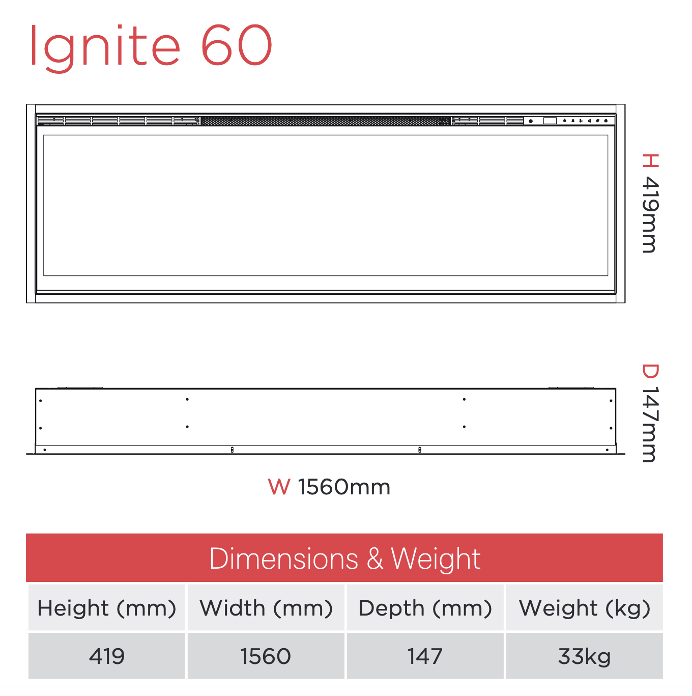 Ignite 60 Electric Fire Sizes Dimplex