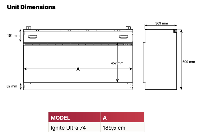 Ignite Ultra 74 Fire Sizes - Dimplex