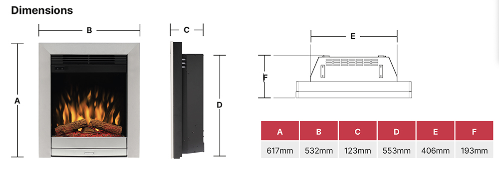 Dimplex Luna sizes