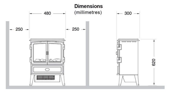 Dimplex Oakhurst Electric Stove Sizes