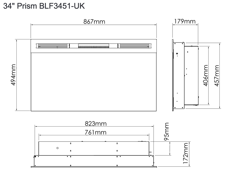 Dimplex Prism 34 Fire Sizes