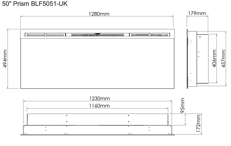 Prism 50 Electric Fire Dimensions - Dimplex Fires