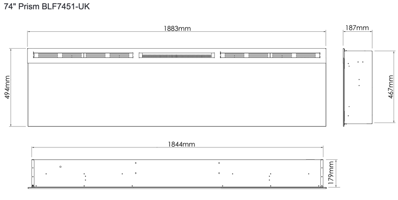 Dimplex Prism 74 Fire Sizes