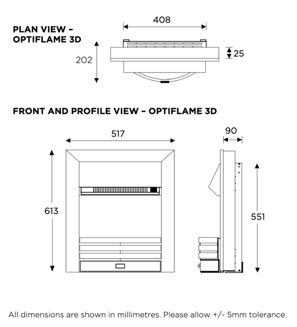 Dimplex Torridon Fire Sizes