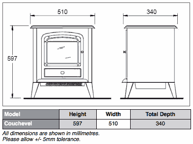 Dimplex Courchevel Electric Stove Sizes
