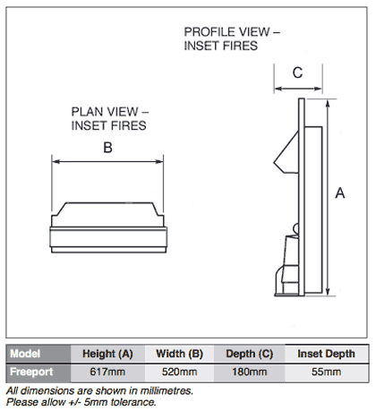 Dimplex Freeport Electric Fire Sizes