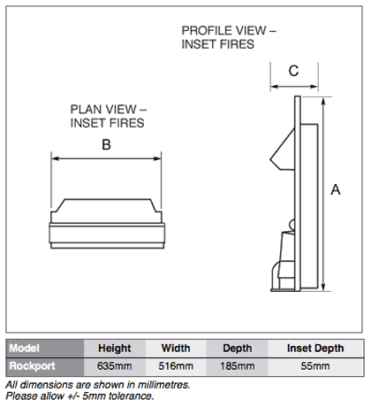 Dimplex Rockport Electric Fire Sizes