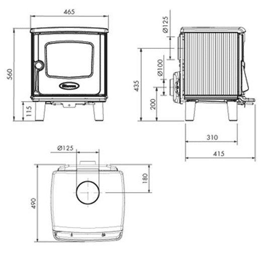 Dovre 225 Wood Burning / Multi-Fuel Cast Iron Stove Sizes