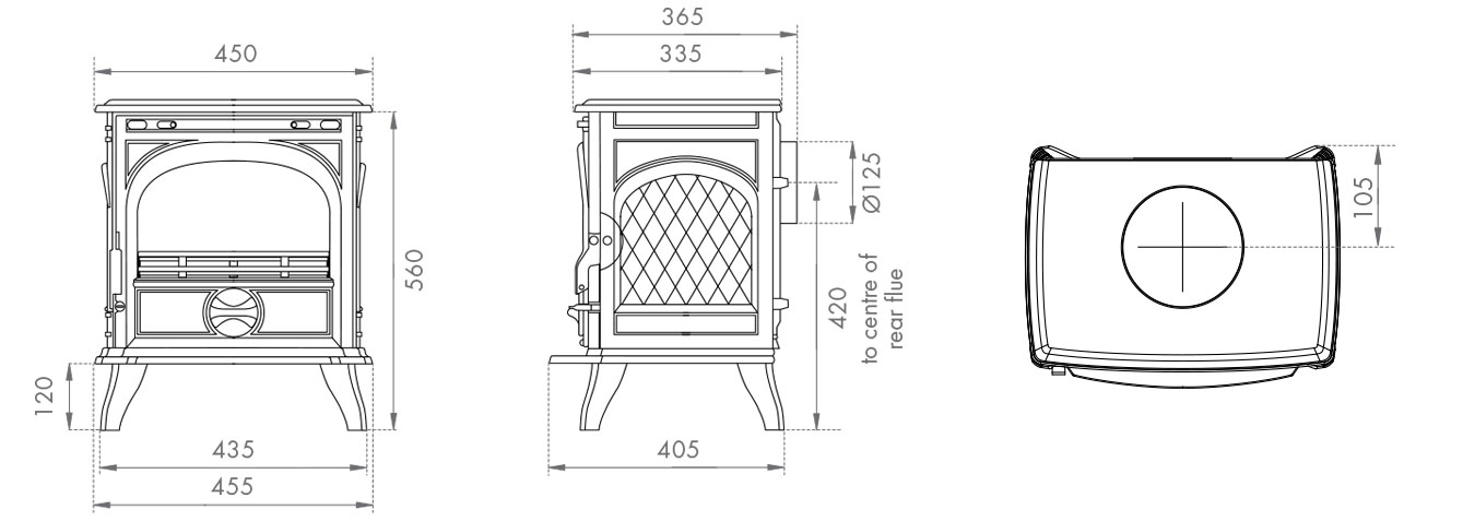 Dovre 250 Multifuel Stove Sizes