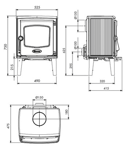 Dovre 525 Wood Burning / Multi-Fuel Cast Iron Stove Sizes