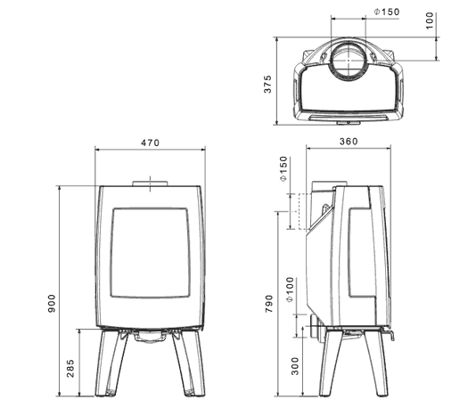 Dovre Sense 100 / 103 Wood Burning Stove Sizes