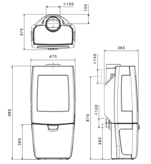 Dovre Sense 200 and 203 Wood Burning Stove Dimensions