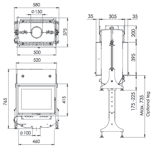Dovre Zen 102 Double Sided Fire Sizes