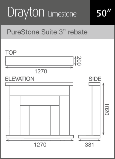 Pureglow Drayton Limestone Fireplace Suite Sizes