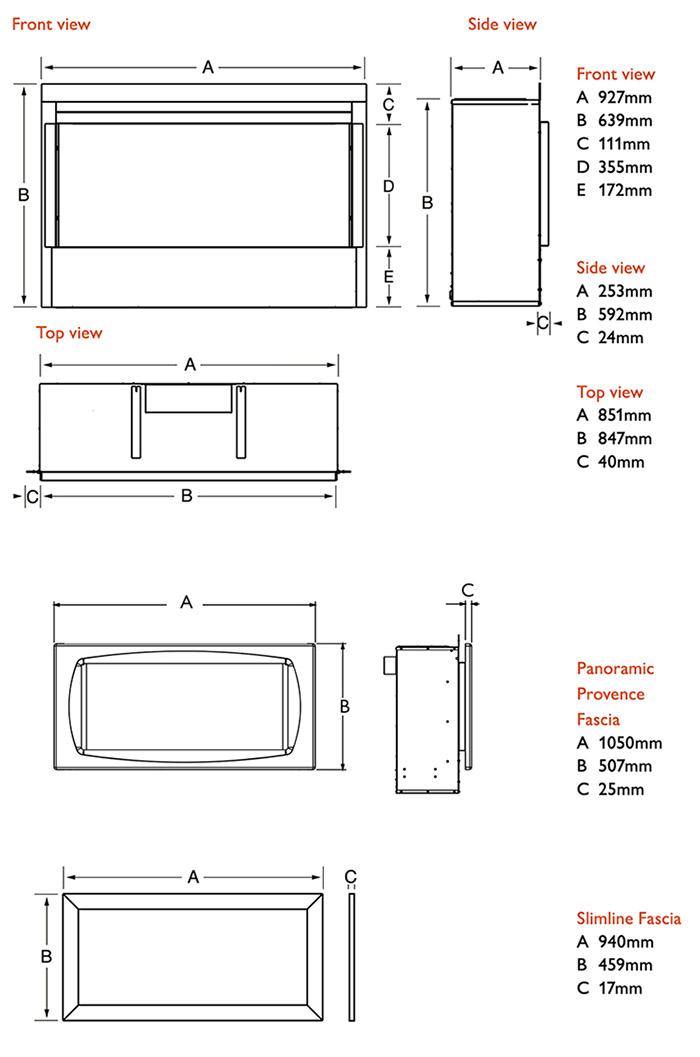 Eden Elite Mk2 Gas Fire Sizes
