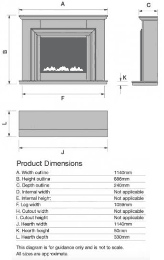 Eko Fires 1200 LED Electric Fireplace Suite Sizes