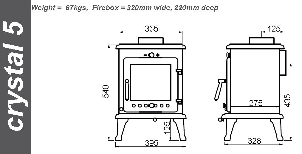 Ekol Crystal 5 Stove Dimensions