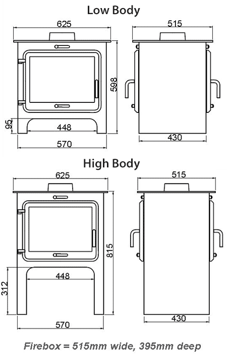 Ekol Clarity Double Sided Multi-Fuel Stove Sizes
