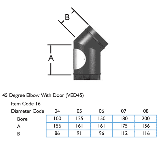 Vitreous Enamelled 45 Degree Bend with Sweeping Hatch Sizes