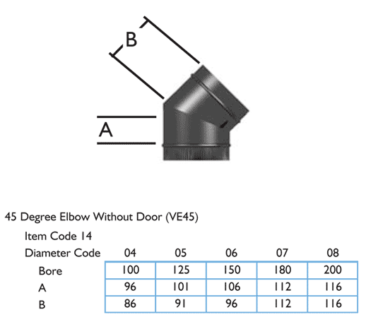 Vitreous Enamelled 45 Degree Bend Sizes