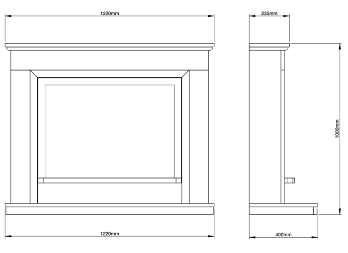 Alesso 48"  Pryzm Fireplace Sizes