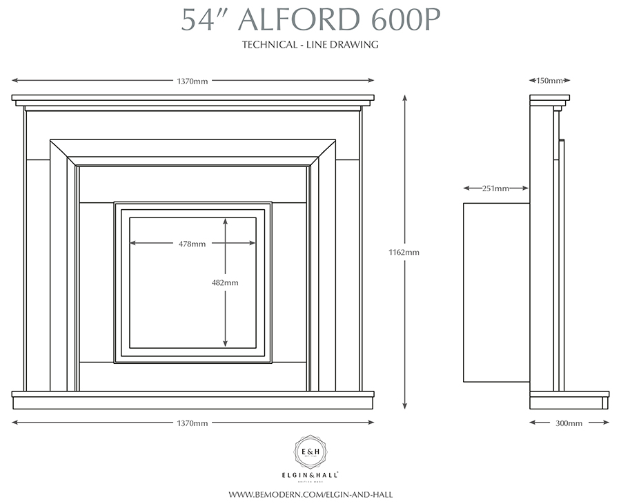 Alford 600CF Marble Fireplace Dimensions